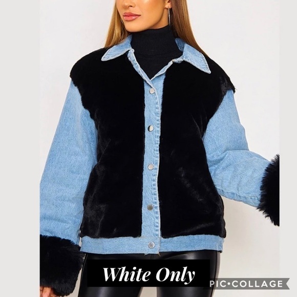 SALE!! Denim & White Furry Jacket - Picture 2 of 4
